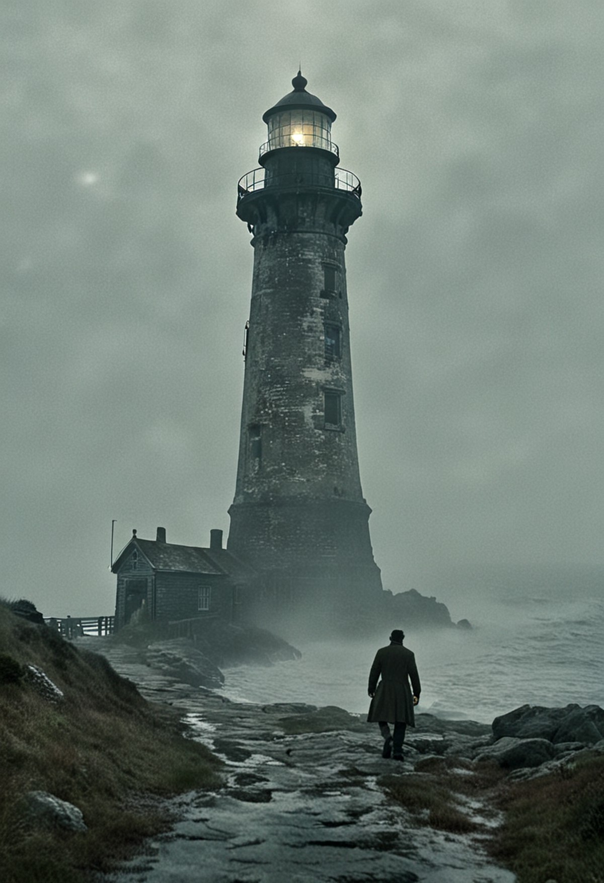 In a grainy, handheld video, a lone explorer investigates an old, decrepit lighthouse on a foggy night. As he ascends the ...